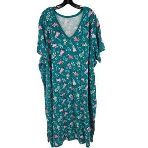 Dreams Co Sleepwear Nightgown Teal French Bulldog Print V Neck 3X 4X MooMoo
